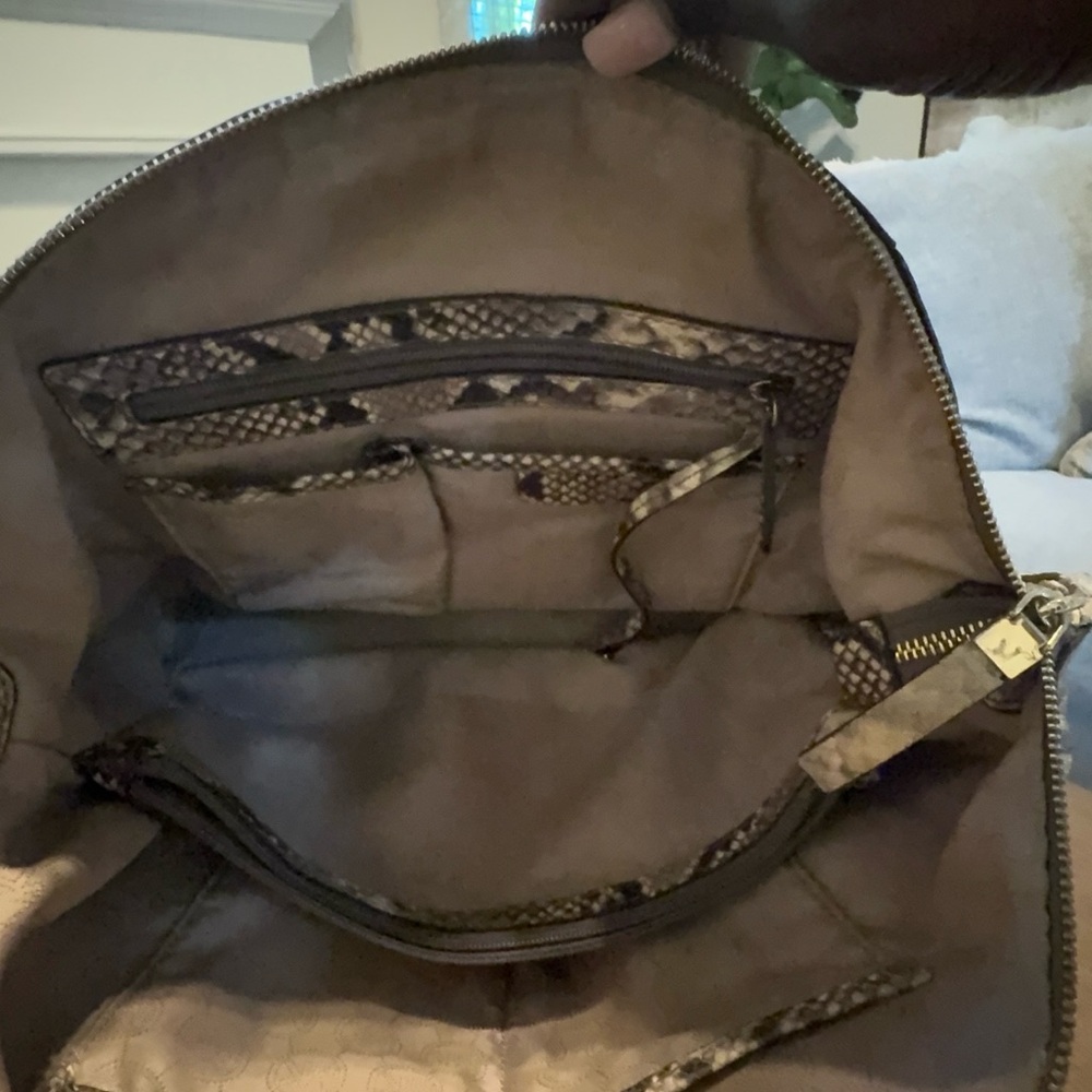 Michael Kors Python-Print Dome Satchel in Brown and Gray - Picture 5 of 8